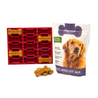 Dog biscuit mix packaging with a red mold and cookies on a white background